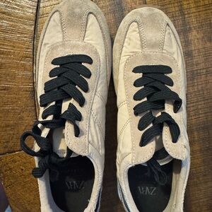 Zara Cream Sneakers with Black Laces and animal print